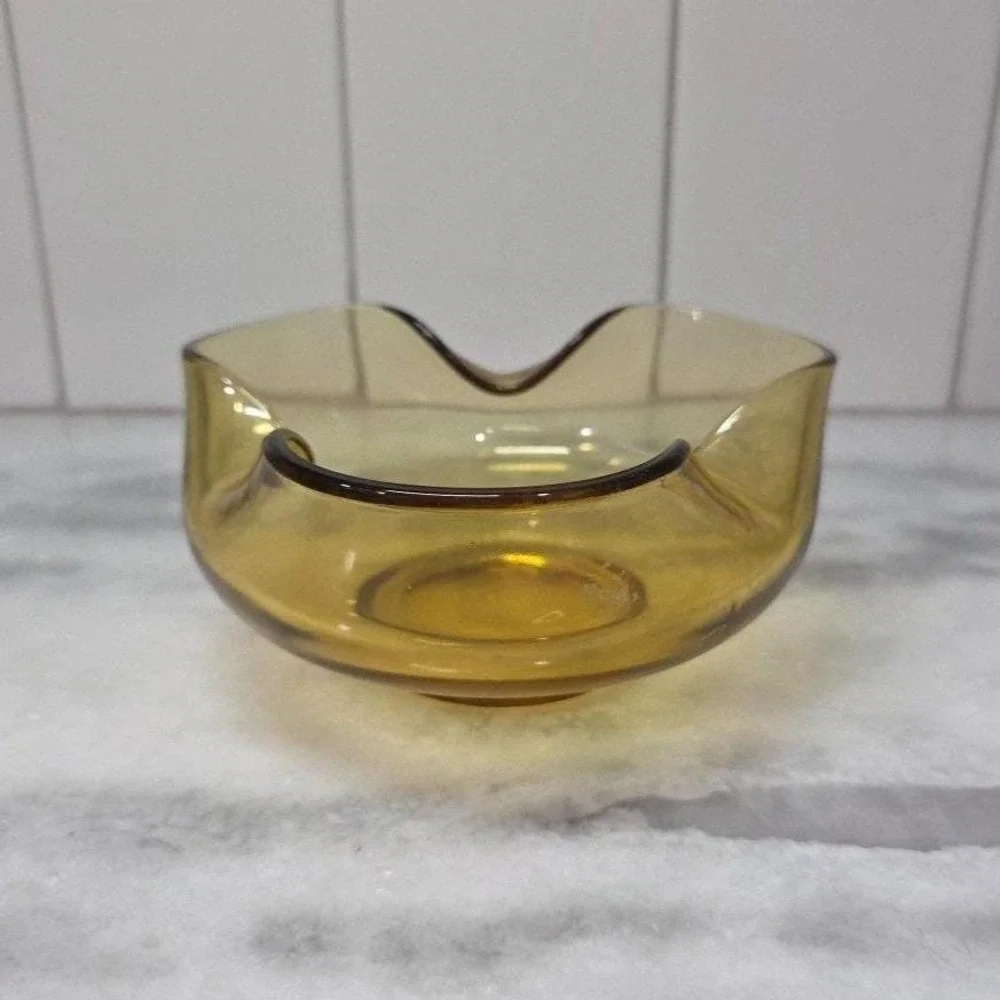 Anchor Hocking Harvest‎ Gold Trinket Bowl, Vintage Amber Honey Dish, Wavy Edges
